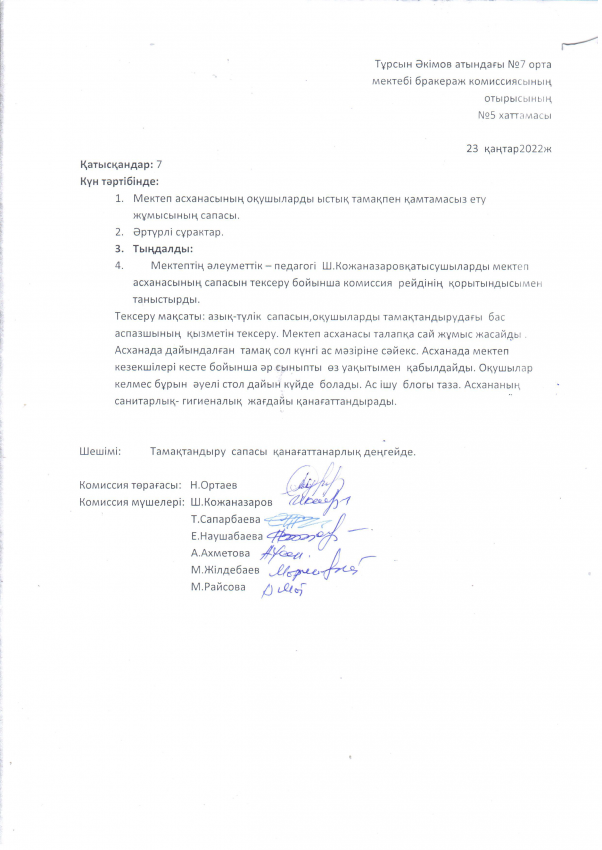 Бракераж коммиссиясының хаттамасы